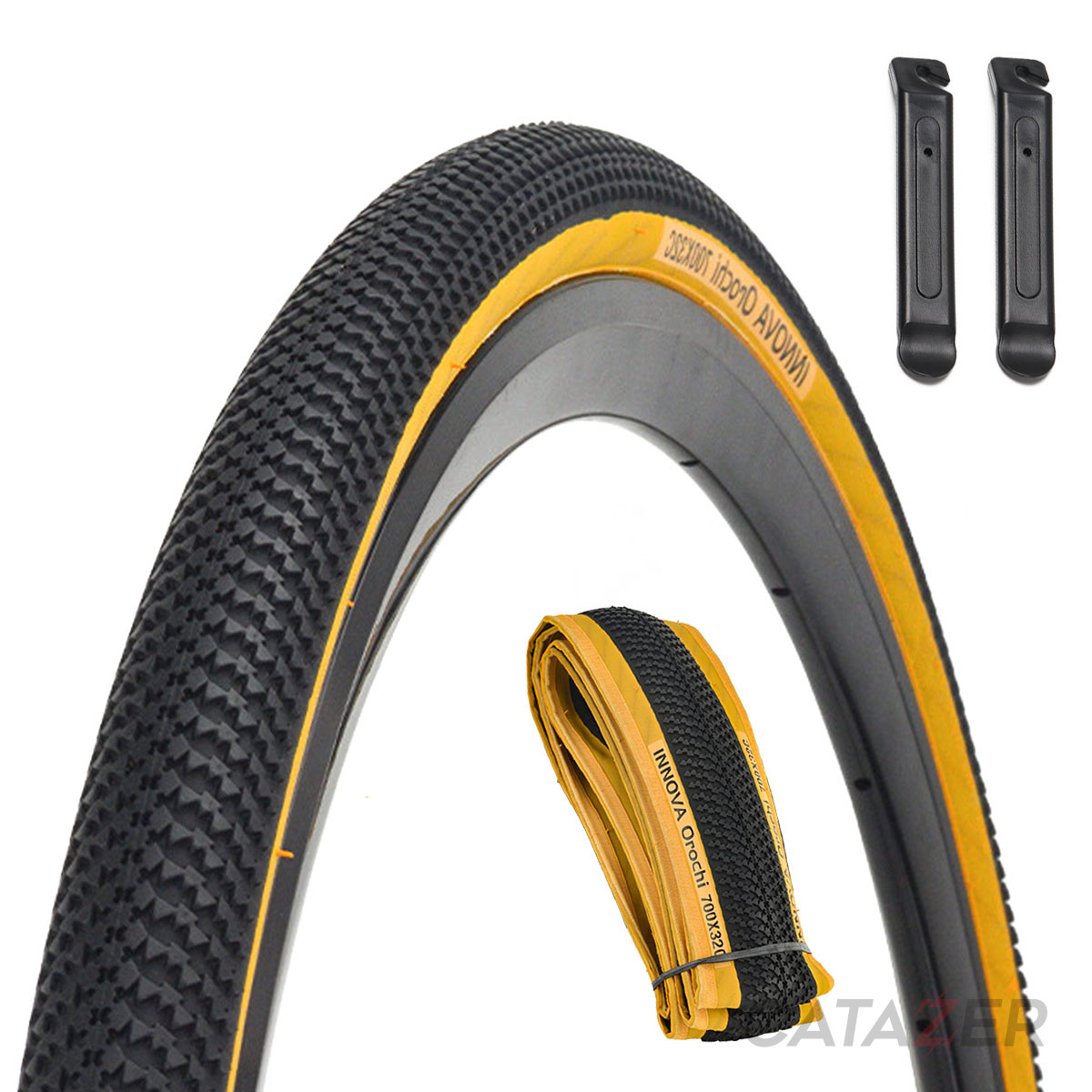 CATAZER 700x32C TPU Folding Tire Puncture Resistant For Road Bike Yellow CATAZER 700x32C TPU folding tire puncture resistant for road bike yellow
