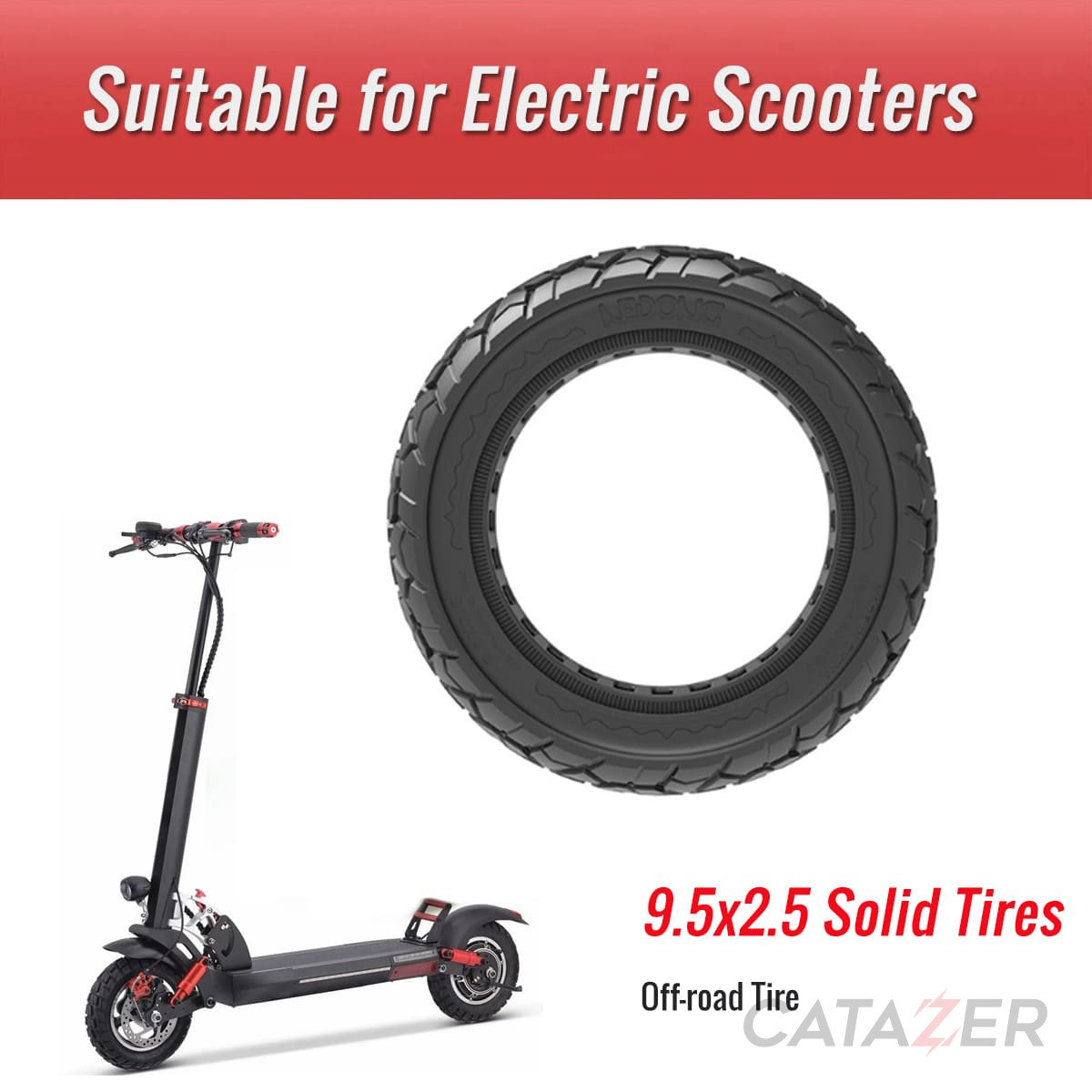 CATAZER 9.5x2.5 solid tire rubber tubeless for electric scooter