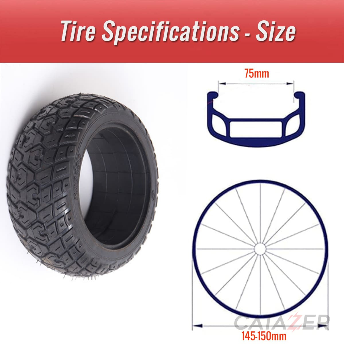 CATAZER Size Diagram For CATAZER 200x90mm Tire – 210mm Outer Diameter, Fits 145 150mm Rim With 75mm Groove CATAZER Size diagram for CATAZER 200x90mm tire – 210mm outer diameter, fits 145 150mm rim with 75mm groove