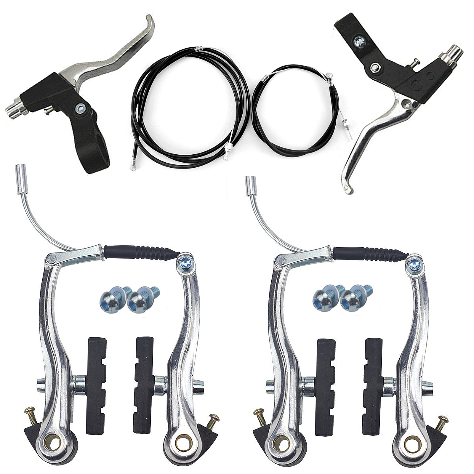 CATAZER Silver Complete Front And Rear V Brake Kit With Calipers Levers Cables CATAZER silver complete front and rear V brake kit with calipers levers cables