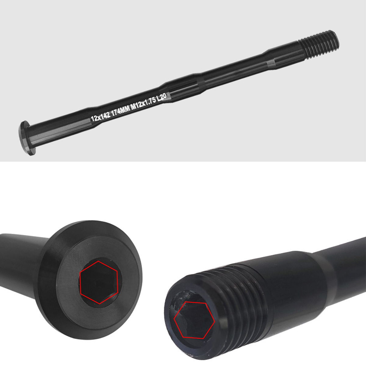 Bike Hub Thru Axle dual end hexagonal anti stripping socket detail