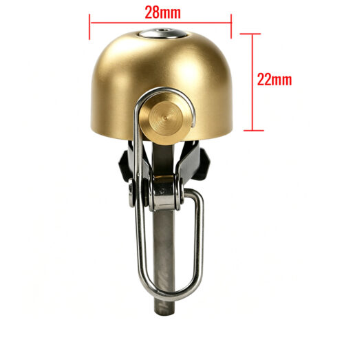 Compact 3cm dome and 2.2cm height measurements on classic brass bicycle bell golden
