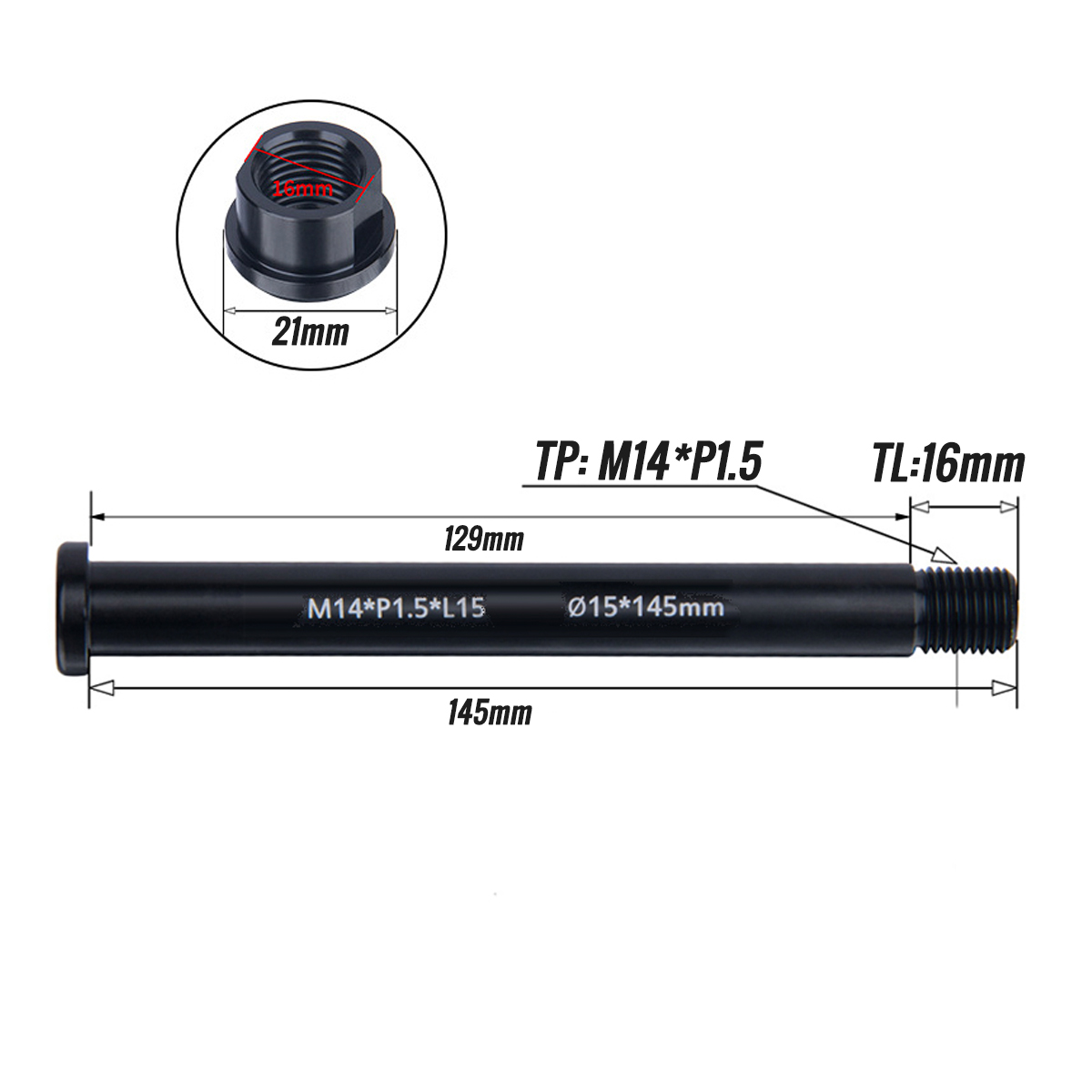 Front Hub Thru Axle 7075 Aluminum Alloy Thread Detail M14xP1.5 Front Hub Thru Axle 7075 aluminum alloy thread detail M14xP1.5