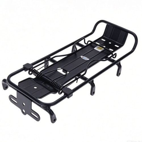 aluminum bicycle rear rack studio view in matte black finish