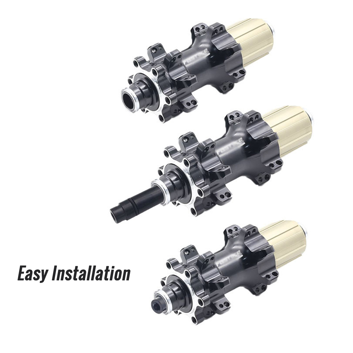 tool free slide in installation step for Hub Thru Axle Converter